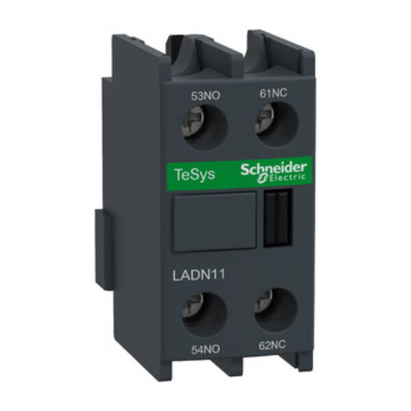 Auxiliary contact block, TeSys D, 1NO + 1NC, front mounting, screw clamp terminals - Schneider Electric - LADN11
