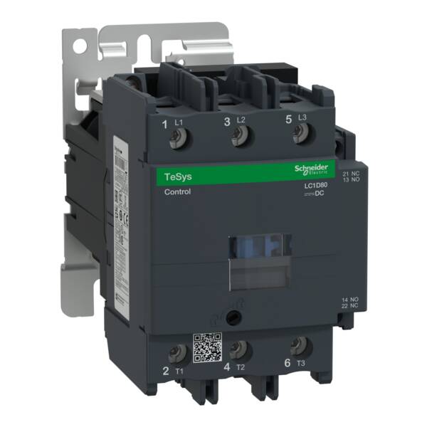 TeSys D contactor - 3P(3 NO) - AC-3 - <= 440 V 80 A - 24 V DC wide range coil - Schneider Electric - LC1D80BW
