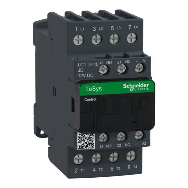 TeSys D contactor - 4P(4 NO) - AC-1 - <= 440 V 40 A - 12 V DC standard coil - Schneider Electric - LC1DT40JD