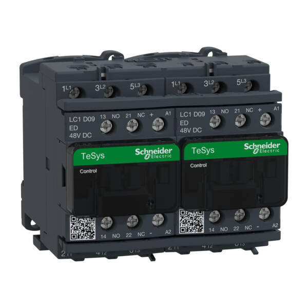 TeSys D reversing contactor - 3P(3 NO) - AC-3 - <= 440 V 9 A - 48 V DC coil - Schneider Electric - LC2D09ED