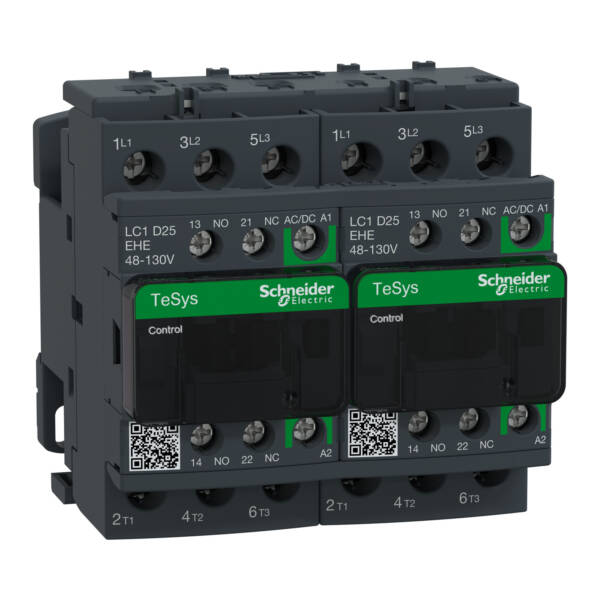 TeSys D reversing contactor - 3P - <= 440 V - 25 A AC-3 - 48...130 V AC/DC coil - Schneider Electric - LC2D25EHE