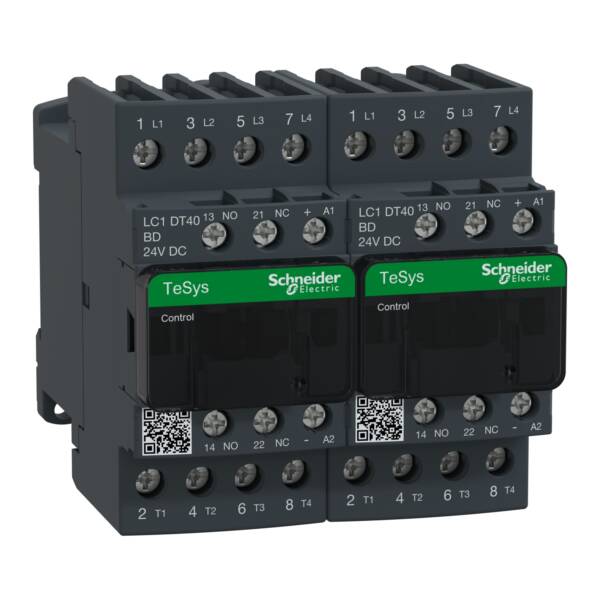 TeSys D changeover contactor - 4P(4 NO) - AC-1 - <= 440 V 40 A - 24 V DC coil - Schneider Electric - LC2DT40BD