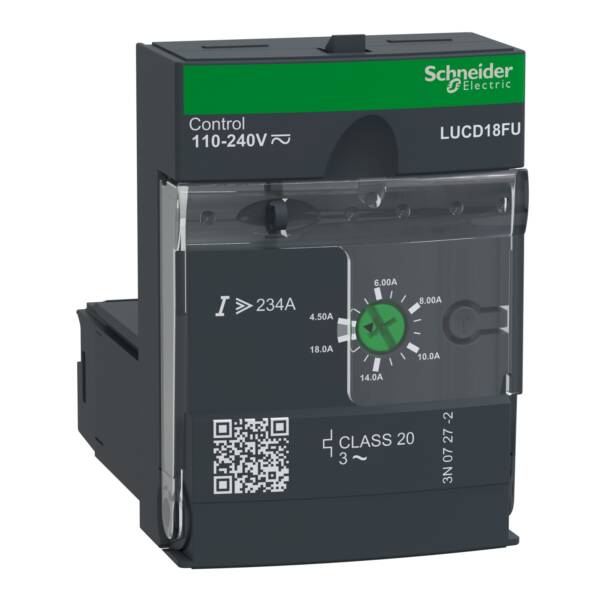 Advanced control unit, TeSys U, 4.5-18A, 3P motors, protection & diagnostic, class 20, coil 110-240V AC/DC - Schneider Electric - LUCD18FU