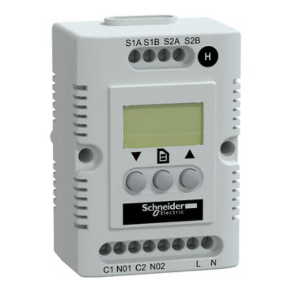 Climasys CC - electronic hygrostat - 200…240 V - Hr 20…80% - OLED screen - Schneider Electric - NSYCCOHY230VID
