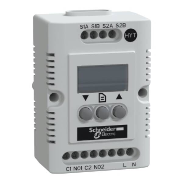 Climasys CC - electronic hygrotherm - 95 ...135V - temp -40…80°C - Hr 20…80% - Schneider Electric - NSYCCOHYT120VID