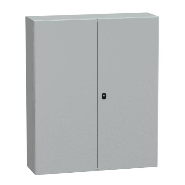"Wall mounted steel enclosure, PanelSeT S3D, double plain door, without mounting plate, 1200x1000x300mm, IP55, IK10" - Schneider Electric - NSYS3D121030D