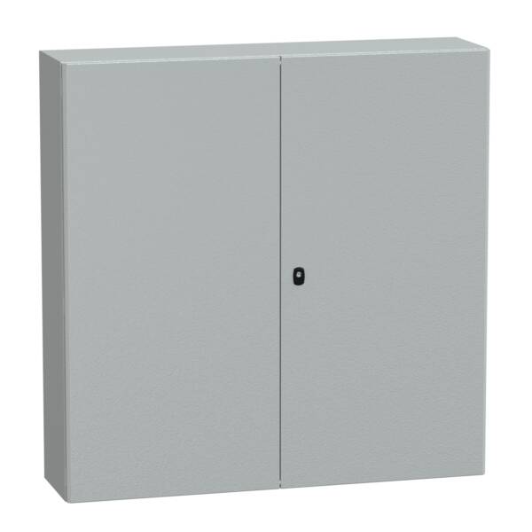 "Wall mounted steel enclosure, PanelSeT S3D, double plain door, without mounting plate, 1200x1200x300mm, IP55, IK10" - Schneider Electric - NSYS3D121230D