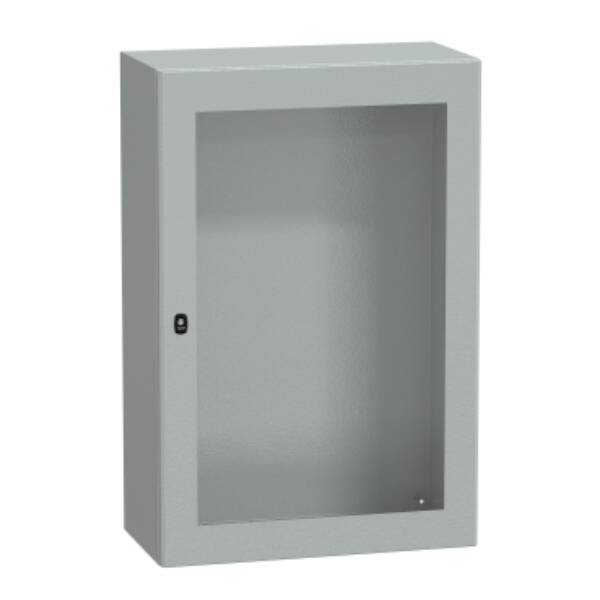 "Wall mounted steel enclosure, PanelSeT S3D, transparent door, without mounting plate, 1200x800x400mm, IP66, IK08" - Schneider Electric - NSYS3D12840T