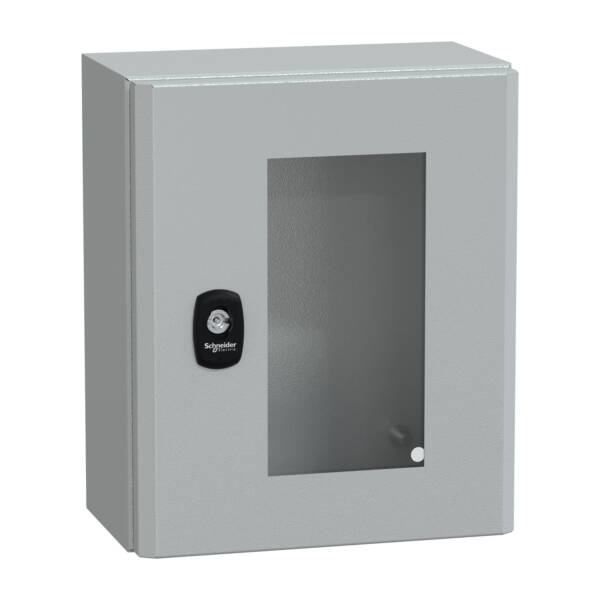 "Wall mounted steel enclosure, PanelSeT S3D, transparent door, without mounting plate, 300x250x150mm, IP66, IK08" - Schneider Electric - NSYS3D32515T