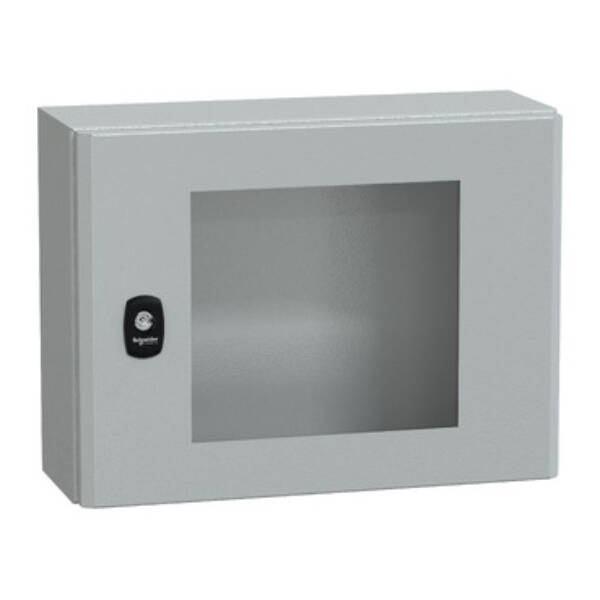 "Wall mounted steel enclosure, PanelSeT S3D, transparent door, without mounting plate, 300x400x150mm, IP66, IK08" - Schneider Electric - NSYS3D3415T