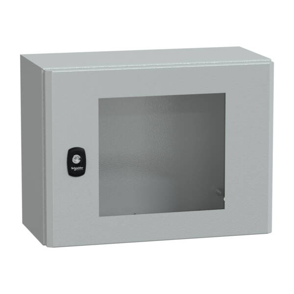 "Wall mounted steel enclosure, PanelSeT S3D, transparent door, without mounting plate, 300x400x200mm, IP66, IK08" - Schneider Electric - NSYS3D3420T
