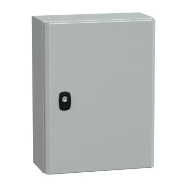"Wall mounted steel enclosure, PanelSeT S3D, plain door, without mounting plate, 400x300x150mm, IP66, IK10" - Schneider Electric - NSYS3D4315