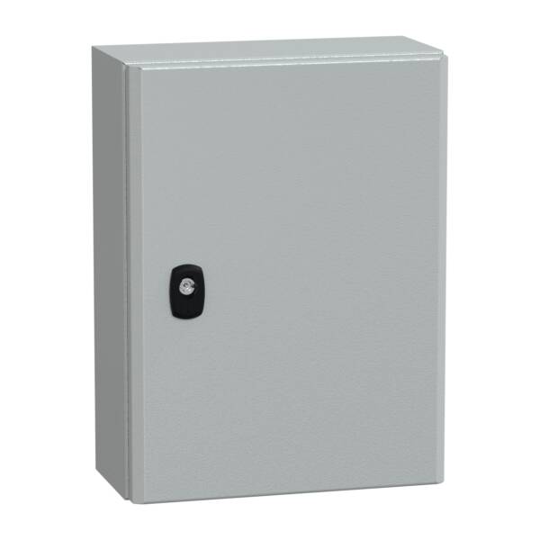 "Wall mounted steel enclosure, PanelSeT S3D, plain door, with mounting plate, 400x300x150mm, IP66, IK10" - Schneider Electric - NSYS3D4315P
