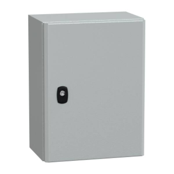 "Wall mounted steel enclosure, PanelSeT S3D, plain door, with mounting plate, 400x300x200mm, IP66, IK10" - Schneider Electric - NSYS3D4320P
