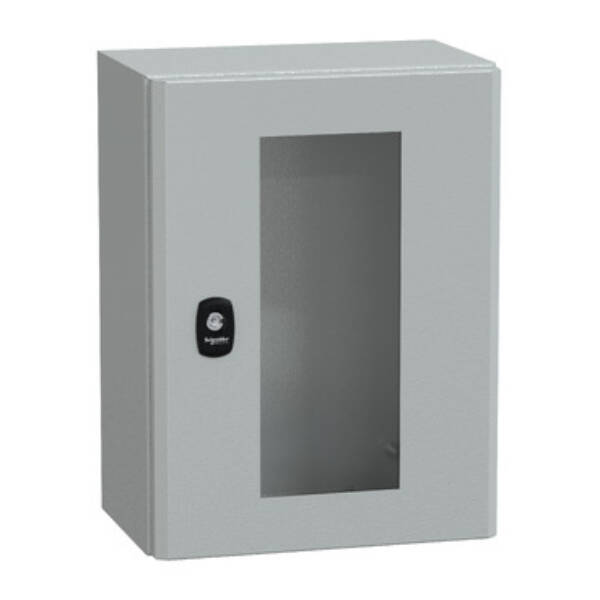"Wall mounted steel enclosure, PanelSeT S3D, transparent door, without mounting plate, 400x300x200mm, IP66, IK08" - Schneider Electric - NSYS3D4320T
