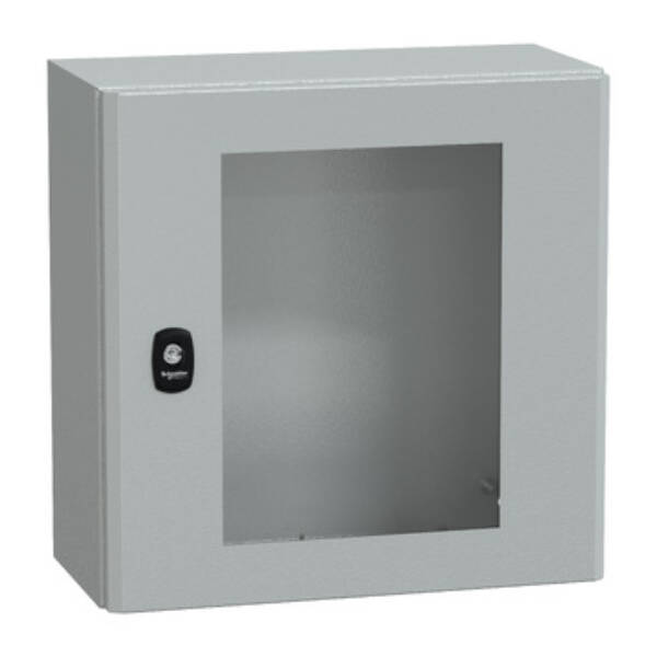 "Wall mounted steel enclosure, PanelSeT S3D, transparent door, without mounting plate, 400x400x200mm, IP66, IK08" - Schneider Electric - NSYS3D4420T