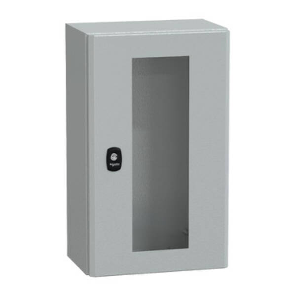 "Wall mounted steel enclosure, PanelSeT S3D, transparent door, without mounting plate, 500x300x200mm, IP66, IK08" - Schneider Electric - NSYS3D5320T