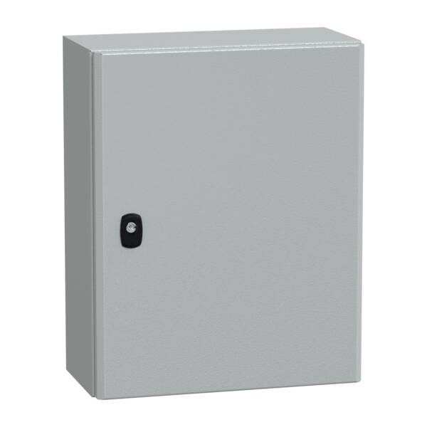 "Wall mounted steel enclosure, PanelSeT S3D, plain door, with mounting plate, 500x400x200mm, IP66, IK10" - Schneider Electric - NSYS3D5420P