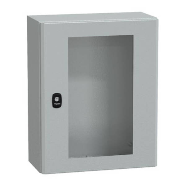 "Wall mounted steel enclosure, PanelSeT S3D, transparent door, without mounting plate, 500x400x200mm, IP66, IK08" - Schneider Electric - NSYS3D5420T
