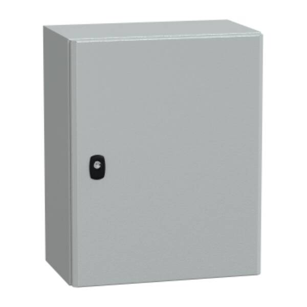 "Wall mounted steel enclosure, PanelSeT S3D, plain door, with mounting plate, 500x400x250mm, IP66, IK10" - Schneider Electric - NSYS3D5425P