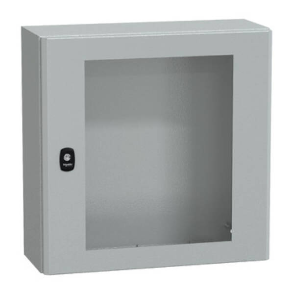 "Wall mounted steel enclosure, PanelSeT S3D, transparent door, without mounting plate, 500x500x200mm, IP66, IK08" - Schneider Electric - NSYS3D5520T