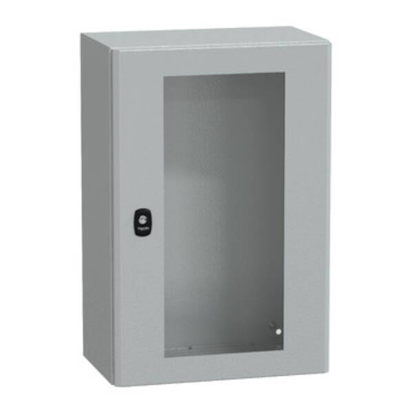 "Wall mounted steel enclosure, PanelSeT S3D, transparent door, without mounting plate, 600x400x250mm, IP66, IK08" - Schneider Electric - NSYS3D6425T