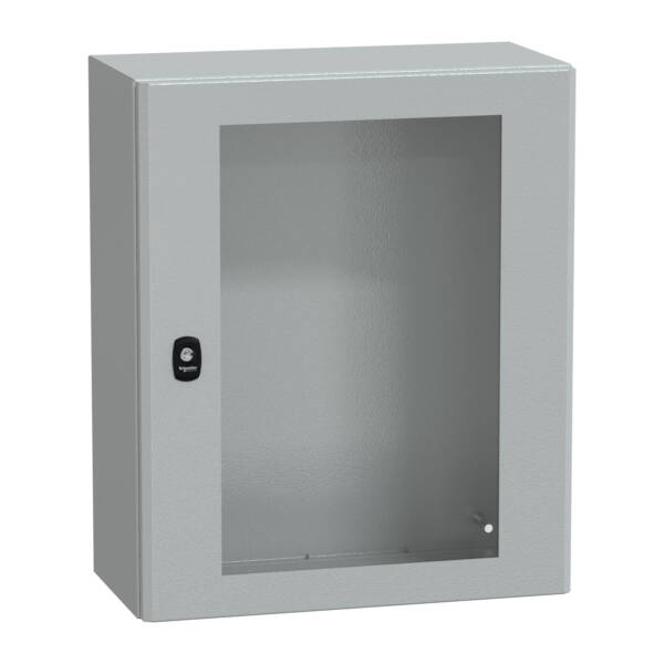 "Wall mounted steel enclosure, PanelSeT S3D, transparent door, without mounting plate, 600x500x250mm, IP66, IK08" - Schneider Electric - NSYS3D6525T