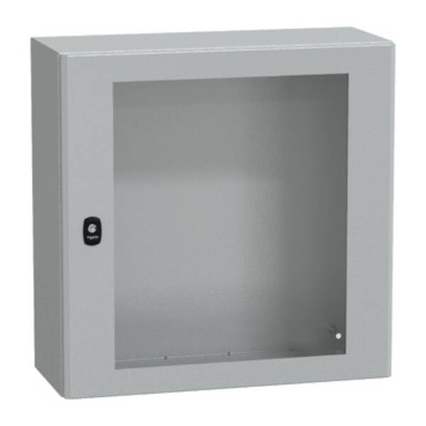 "Wall mounted steel enclosure, PanelSeT S3D, transparent door, without mounting plate, 600x600x250mm, IP66, IK08" - Schneider Electric - NSYS3D6625T