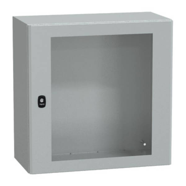 "Wall mounted steel enclosure, PanelSeT S3D, transparent door, without mounting plate, 600x600x300mm, IP66, IK08" - Schneider Electric - NSYS3D6630T