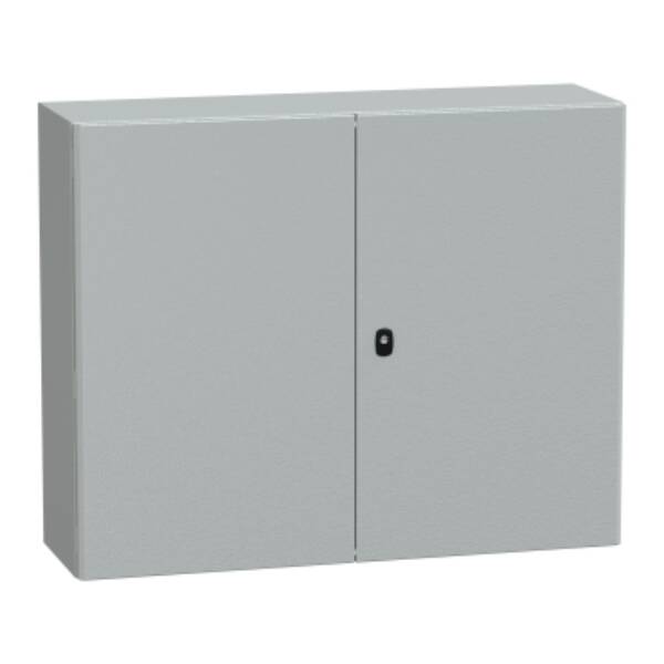 "Wall mounted steel enclosure, PanelSeT S3D, double plain door, with mounting plate, 800x1200x300mm, IP55, IK10" - Schneider Electric - NSYS3D81030DP