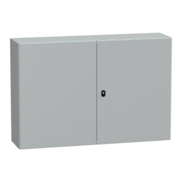 "Wall mounted steel enclosure, PanelSeT S3D, double plain door, without mounting plate, 800x1200x300mm, IP55, IK10" - Schneider Electric - NSYS3D81230D