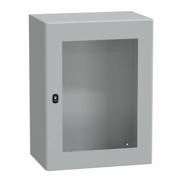 "Wall mounted steel enclosure, PanelSeT S3D, transparent door, without mounting plate, 800x600x400mm, IP66, IK08" - Schneider Electric - NSYS3D8640T