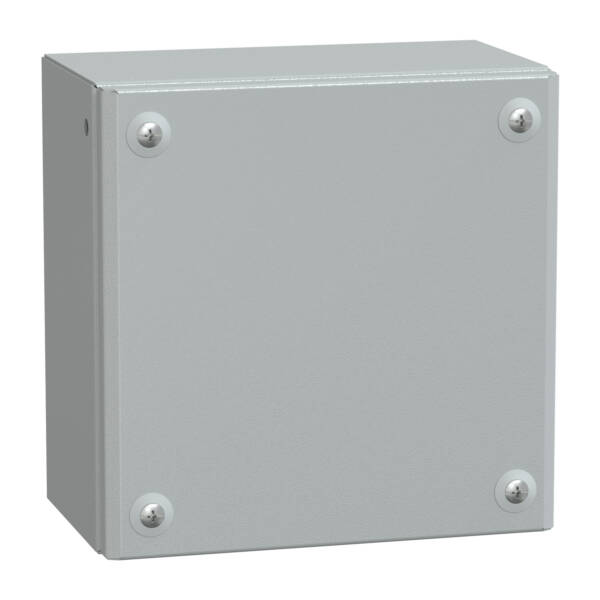 Metal industrial box plain door H200xW200xD120 IP66 IK10 RAL 7035 - Schneider Electric - NSYSBM202012
