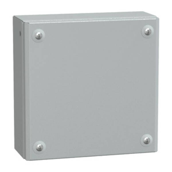 Metal industrial box plain door H200xW200xD80 IP66 IK10 RAL 7035 - Schneider Electric - NSYSBM20208