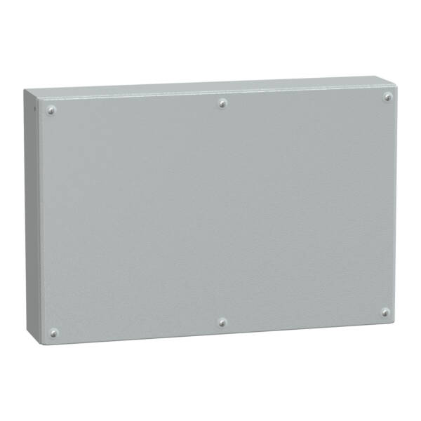 Metal industrial box plain door H400xW600xD120 IP66 IK10 RAL 7035 - Schneider Electric - NSYSBM406012