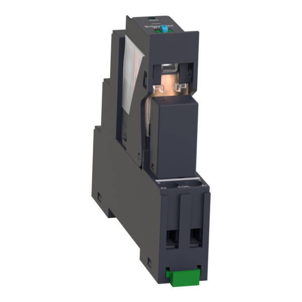 Harmony, Interface plug-in relay pre-assembled, 10 A, 1 CO, with LED, with lockable test button, with protection circuit, 24 V DC - Schneider Electric - RXG12BDPV