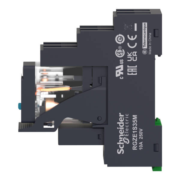 Harmony, Interface plug-in relay pre-assembled, 5 A, 2 CO, with lockable test button, with protection circuit, 24 V DC - Schneider Electric - RXG21BDPV
