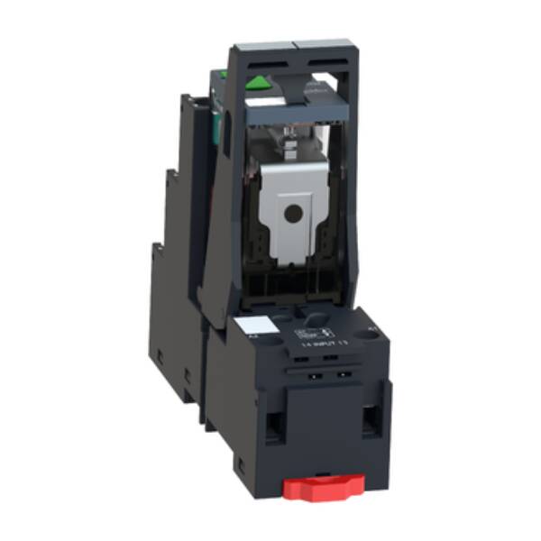 Harmony, Miniature plug-in relay pre-assembled, 6 A, 4 CO, with LED, with lockable test button, separate terminals socket, 24 V DC - Schneider Electric - RXM4AB2BDPVS