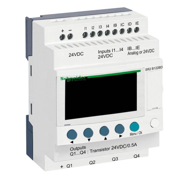 compact smart relay Zelio Logic - 12 I O - 24 V DC - clock - display - Schneider Electric - SR2B122BD