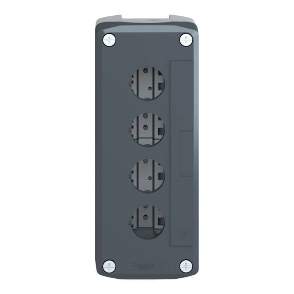 dark grey empty enclosure lid with light grey base - 4 cut-outs - Schneider Electric - XALD04