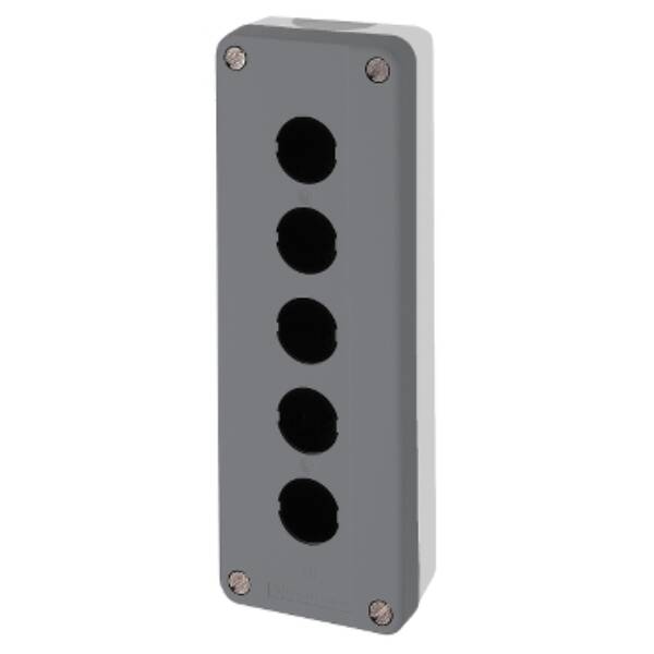 dark grey empty enclosure lid with light grey base - 5 cut-outs-UL/CSA certified - Schneider Electric - XALD05H7