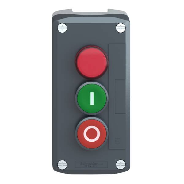 dark grey station - green flush/red flush pushbuttons Ø22 and red pilot light - Schneider Electric - XALD363M