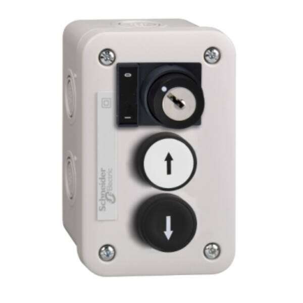 control station with white pb 1NO + black pb 1NO + selector switch 1 NO - Schneider Electric - XALE3441