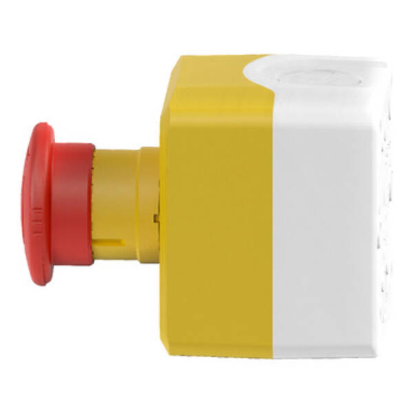 Control station, plastic, yellow lid, 1 red mushroom push button Ø40, turn to release, 1 NO + 2 NC - Schneider Electric - XALK178G