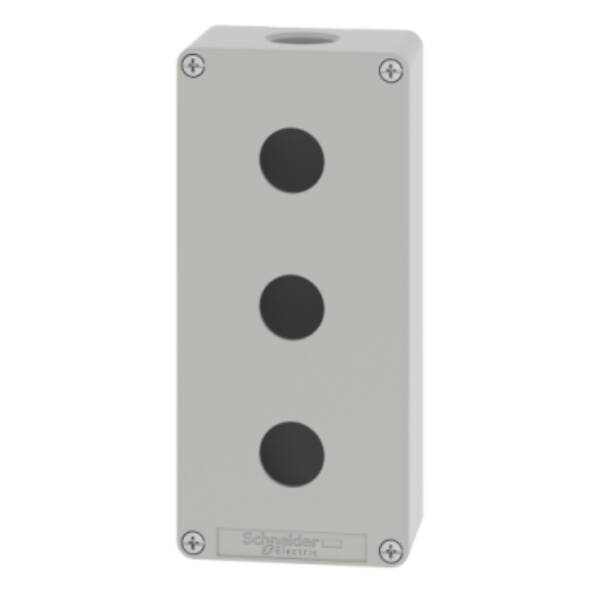 Empty enclosure, zinc alloy, grey RAL 7032, 3 cut-outs, Ø22 mm, 80x175x51.5 mm - Schneider Electric - XAPG39203