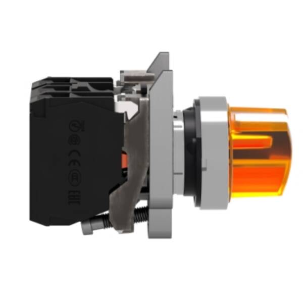 Illuminated selector switch, Harmony XB4, metal, orange handle, 22mm, universal LED, 2 positions, 1NO + 1NC, 24V AC DC - Schneider Electric - XB4BK125B5