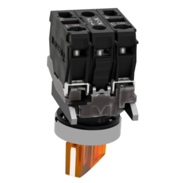Illuminated selector switch, Harmony XB4, metal, orange handle, 22mm, universal LED, 2 positions, 1NO + 1NC, 110...120V AC - Schneider Electric - XB4BK125G5