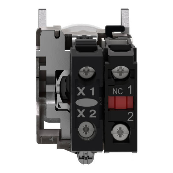 Complete illuminated push button, Harmony XB4, metal, flush, red, Ø22 mm, spring return, booted, 24 V AC/DC, 1 NO, ATEX - Schneider Electric - XB4BP483B5EX