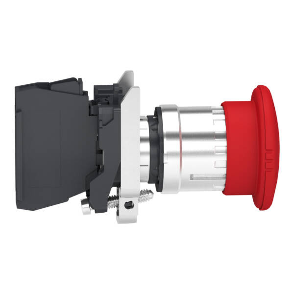 Emergency stop switching off, Harmony XB4, metal, red mushroom 40mm, 22mm, trigger latching turn to release, 1NC with monitoring - Schneider Electric - XB4BS8446