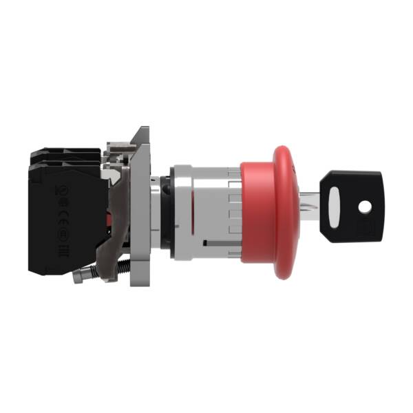 Emergency stop switching off, metal, red mushroom, Ø40, Ø22, trigger latching key release, 1 NO + 1 NC - Schneider Electric - XB4BS9445